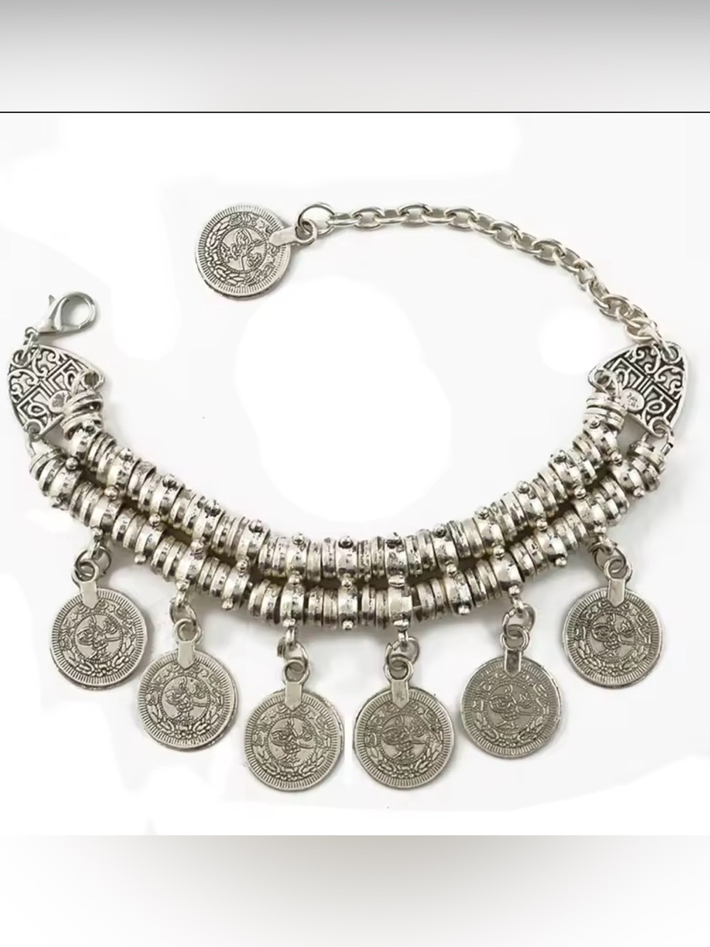 Silver Coin Charm Choker Necklace - Women Jewelry